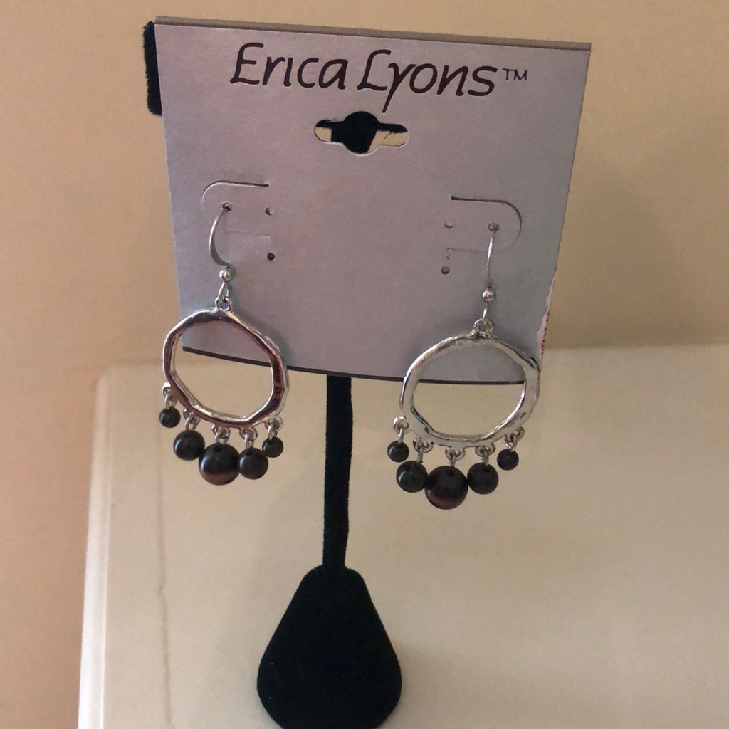 Erica Lyons Silver & Brown Beaded Earrings New